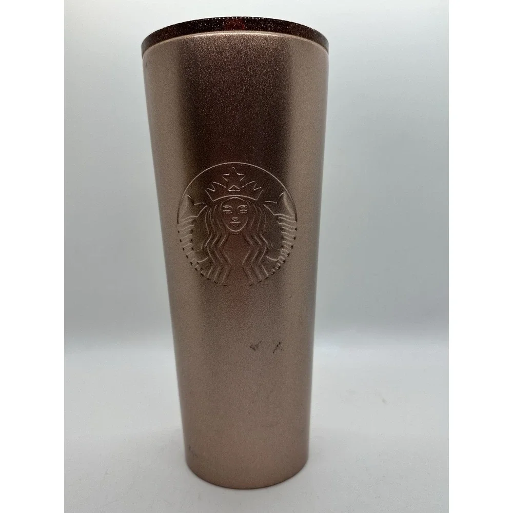 Starbucks Rose Gold Pink Metallic Stainless Steel 24oz Cold Cup Tumbler No Straw